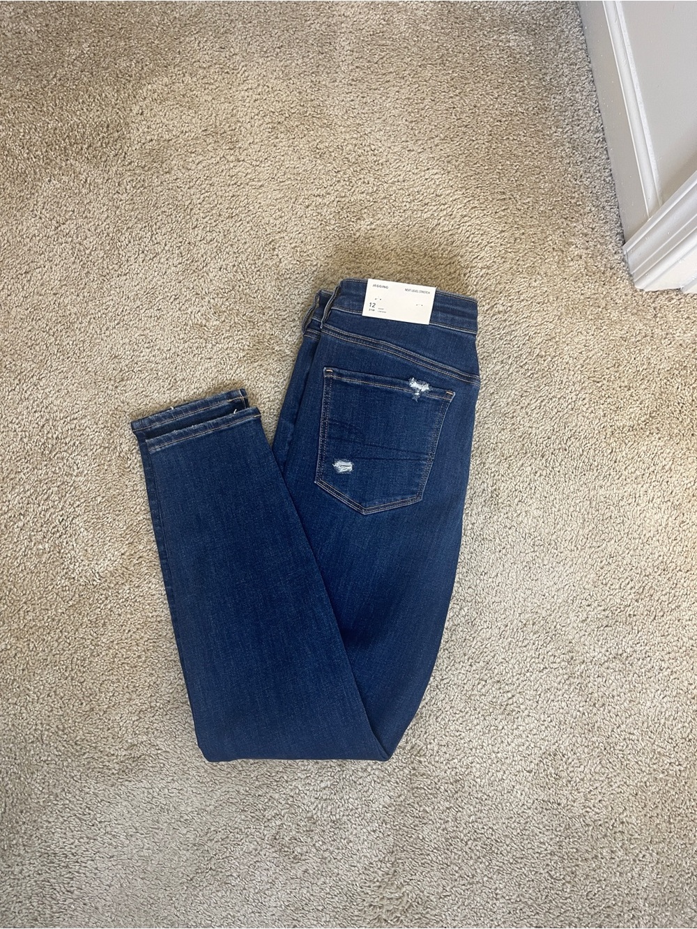 American Eagle Outfitters Navy Blue Ripped Skinny Jeggings - Picture 2 of 4